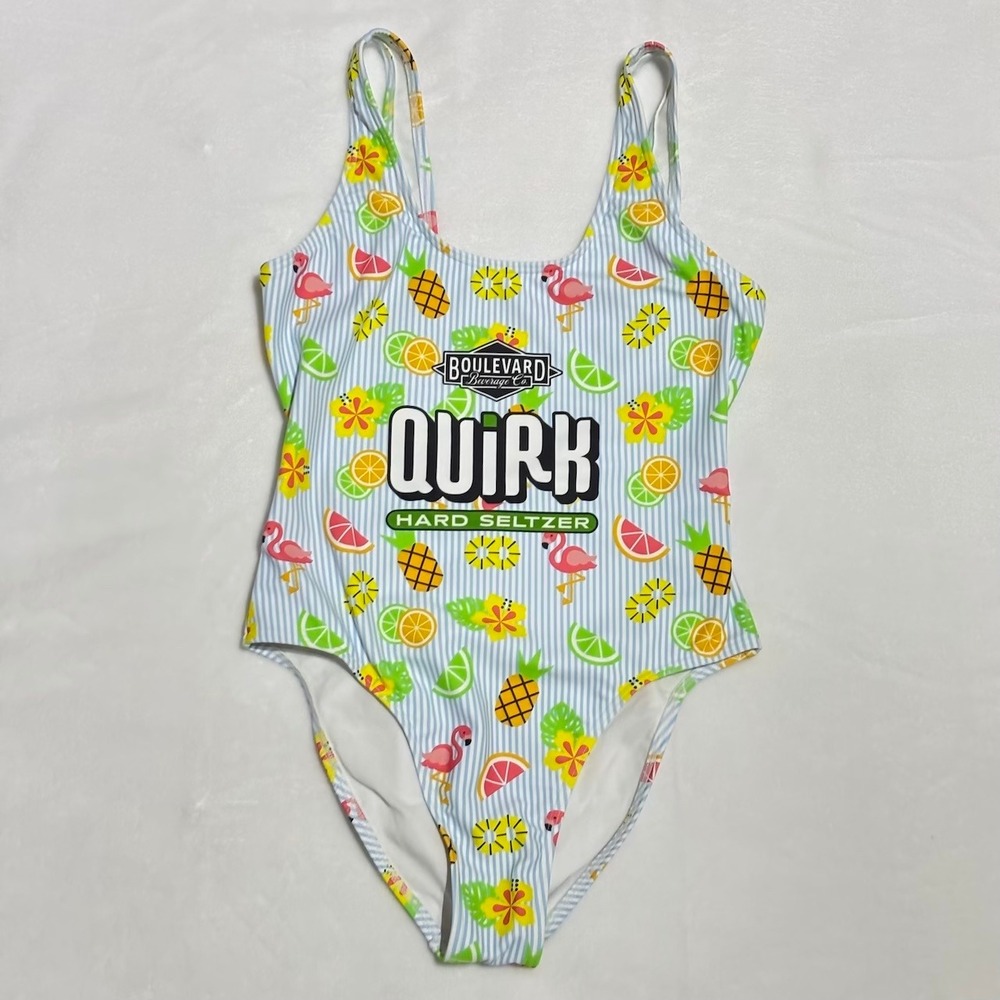 Shinesty Quirk Hard Seltzer One Piece‎ Swimsuit Tropical Fruit Flamingo sz Small